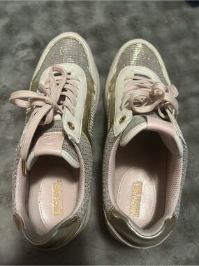 MICHAEL Michael Kors Pink and Gold Glitter Lace-Up Sneakers